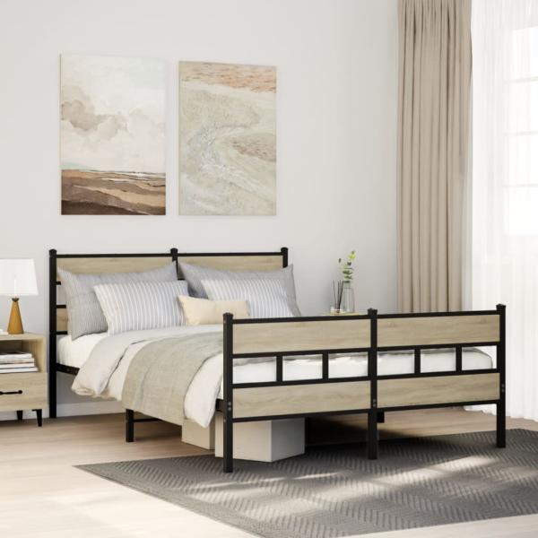 ARDEBO.de - Metallbett ohne Matratze Sonoma-Eiche 140x200 cm