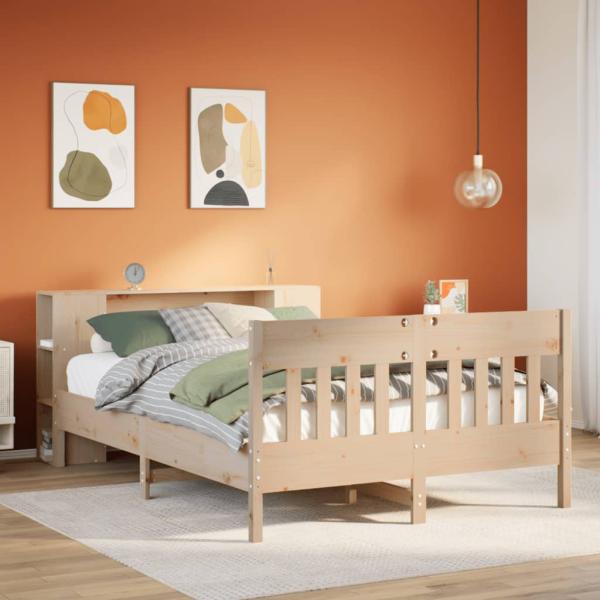 ARDEBO.de - Massivholzbett mit Regal ohne Matratze 150x200 cm Kiefer
