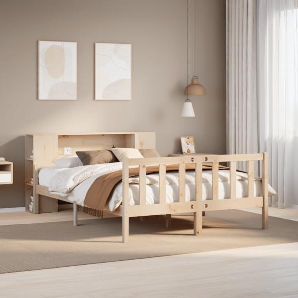 ARDEBO.de - Massivholzbett mit Regal ohne Matratze 160x200 cm Kiefernholz