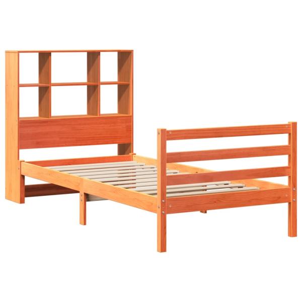 Massivholzbett mit Regal ohne Matratze Wachsbraun 75x190 cm