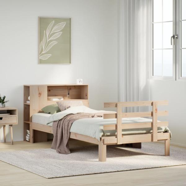 ARDEBO.de - Massivholzbett mit Regal ohne Matratze 100x200 cm Kiefer