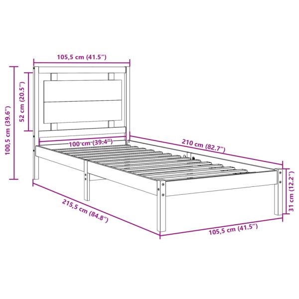 Massivholzbett Extra Lang ohne Matratze 100x210 cm