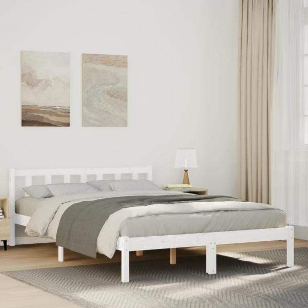ARDEBO.de - Massivholzbett Extra Lang ohne Matratze Weiß 140x220 Kieferholz