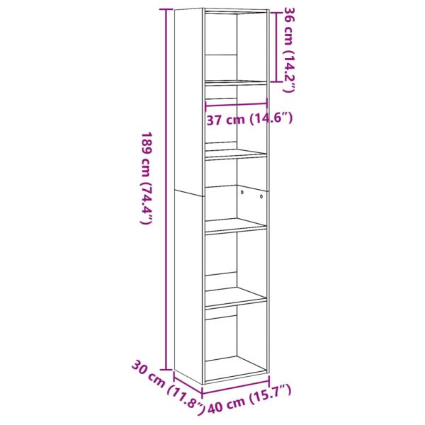 Bücherregal Betongrau 40x30x189 cm Holzwerkstoff