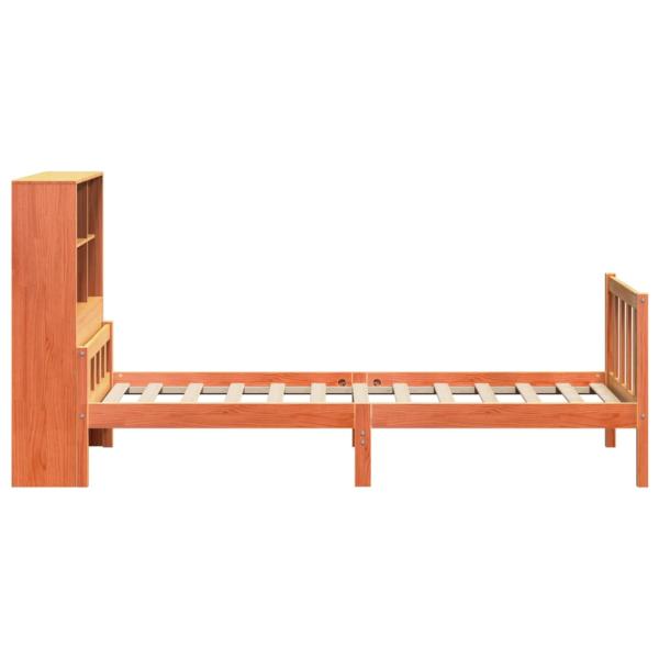 Massivholzbett mit Regal ohne Matratze Wachsbraun 75x190 cm