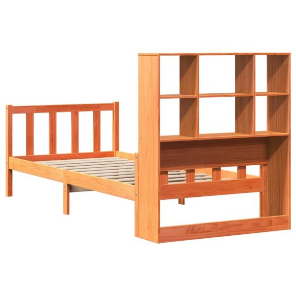 Massivholzbett mit Regal ohne Matratze Wachsbraun 75x190 cm