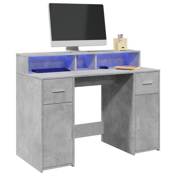 ARDEBO.de - LED-Schreibtisch Betongrau 120x55x91 cm Holzwerkstoff