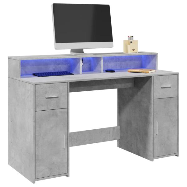 ARDEBO.de - LED-Schreibtisch Betongrau 140x55x91 cm Holzwerkstoff