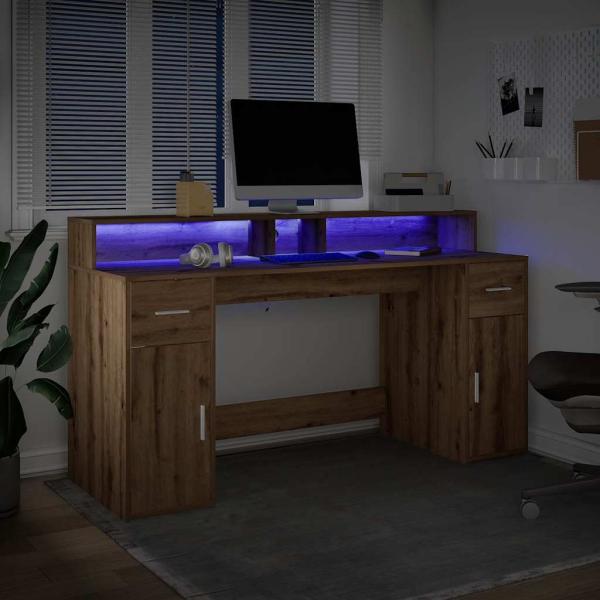LED-Schreibtisch Artisan-Eiche 160x55x91 Holzwerkstoff