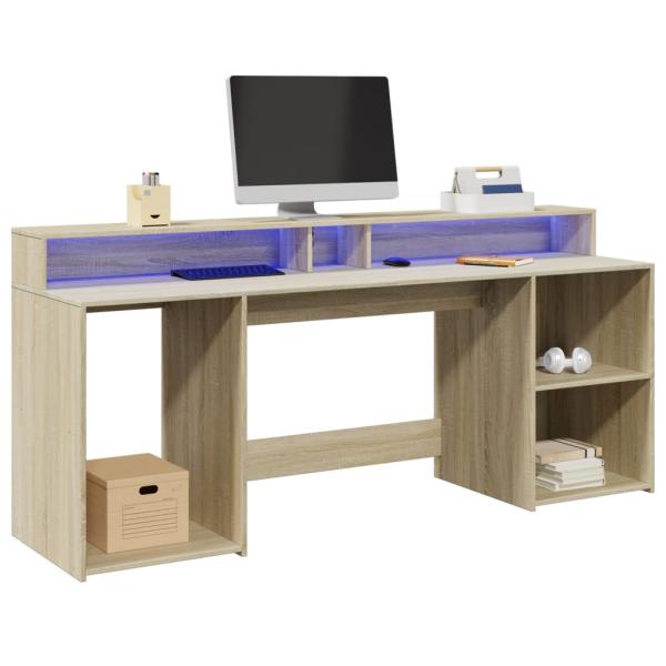ARDEBO.de - LED-Schreibtisch Sonoma-Eiche 200x55x91 cm Holzwerkstoff