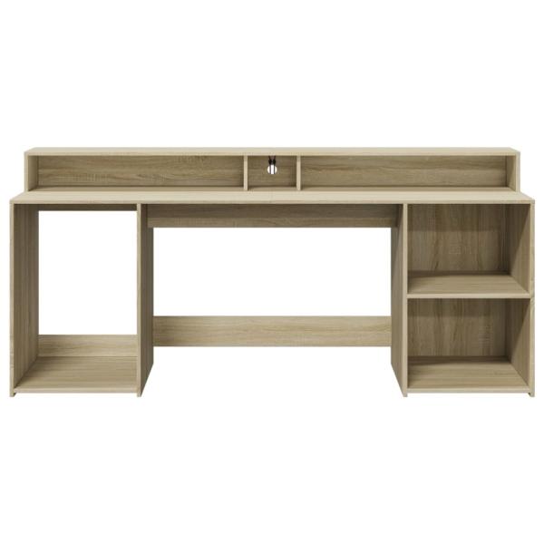 LED-Schreibtisch Sonoma-Eiche 200x55x91 cm Holzwerkstoff
