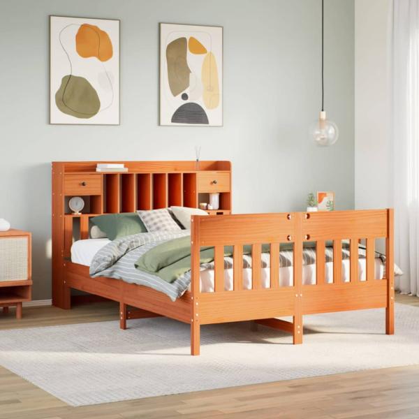ARDEBO.de - Massivholzbett ohne Matratze Wachsbraun 140x190 cm Kiefernholz