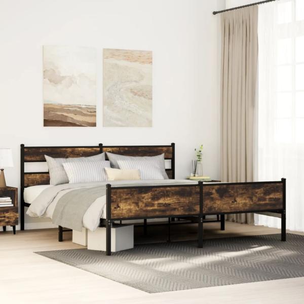 ARDEBO.de - Metallbett ohne Matratze Räuchereiche 183x213 cm