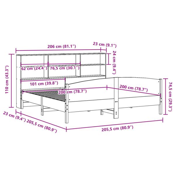 Massivholzbett mit Regal ohne Matratze Wachsbraun 200x200 cm