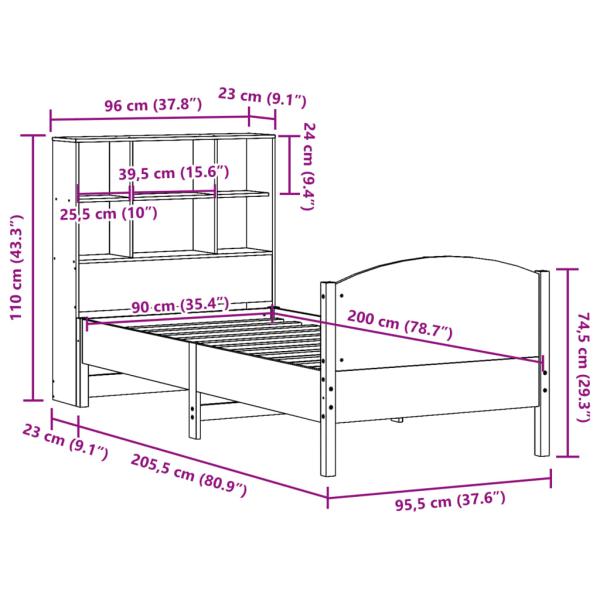 Massivholzbett mit Regal ohne Matratze Wachsbraun 90x200 cm