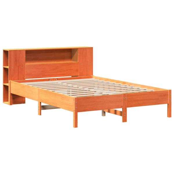 Massivholzbett mit Regal ohne Matratze Wachsbraun 160x200 cm