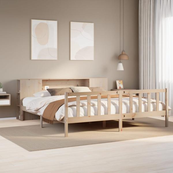 ARDEBO.de - Massivholzbett mit Regal ohne Matratze 200x200 cm Kiefernholz