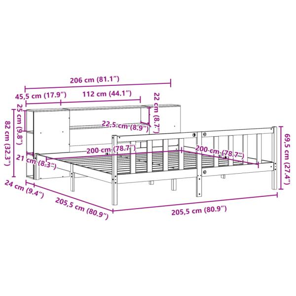 Massivholzbett mit Regal ohne Matratze 200x200 cm Kiefernholz