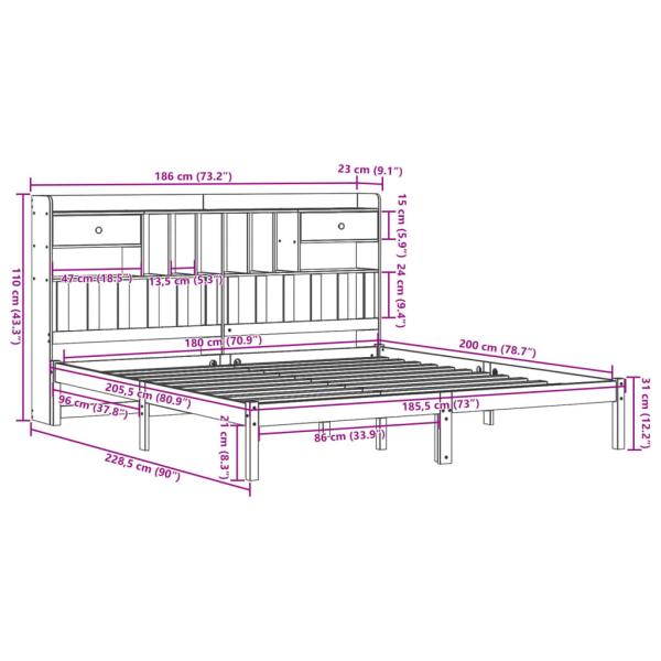 Massivholzbett mit Regal ohne Matratze Weiß 180x200 cm Kiefer