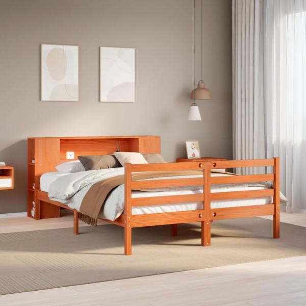 ARDEBO.de - Massivholzbett mit Regal ohne Matratze Wachsbraun 140x190 cm