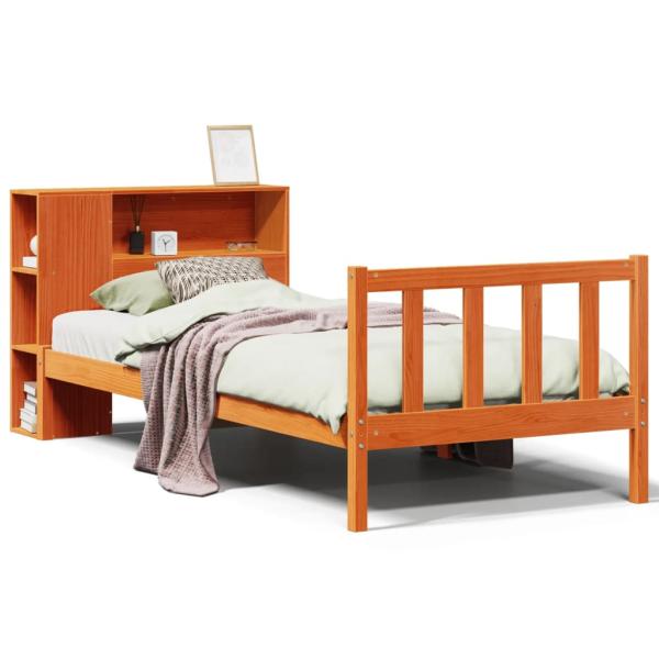 Massivholzbett mit Regal ohne Matratze Wachsbraun 75x190 cm