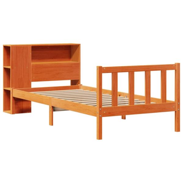 Massivholzbett mit Regal ohne Matratze Wachsbraun 75x190 cm