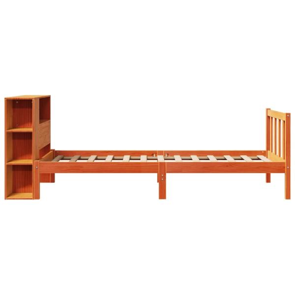 Massivholzbett mit Regal ohne Matratze Wachsbraun 75x190 cm