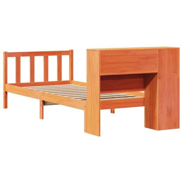 Massivholzbett mit Regal ohne Matratze Wachsbraun 75x190 cm
