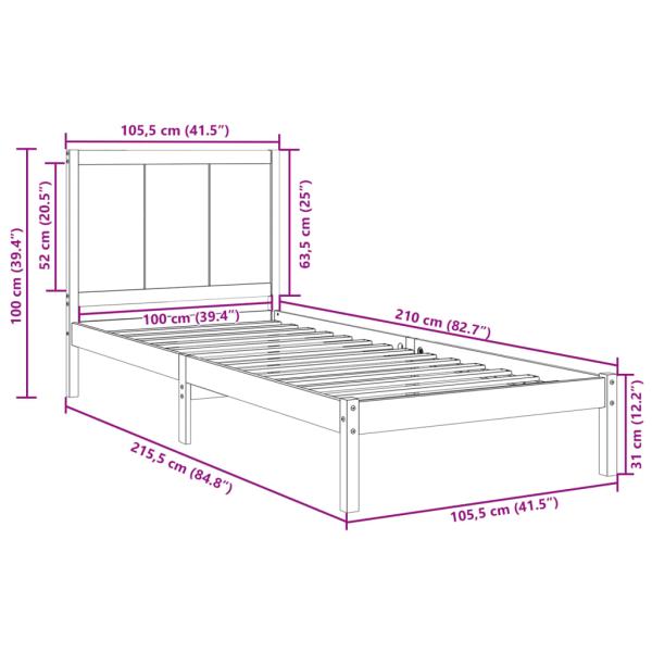 Massivholzbett Extra Lang ohne Matratze 100x210 cm
