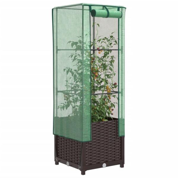 ARDEBO.de - Hochbeet mit Gewächshaus-Aufsatz Rattan-Optik 40x40x139 cm