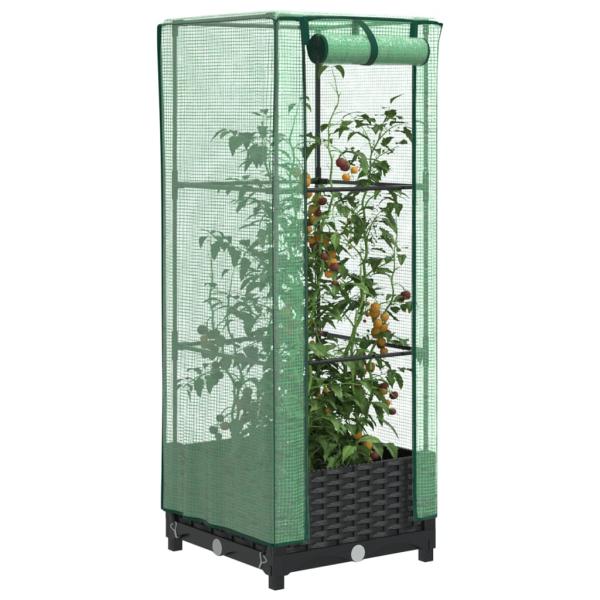 ARDEBO.de - Hochbeet mit Gewächshaus-Aufsatz Rattan-Optik 40x40x123 cm