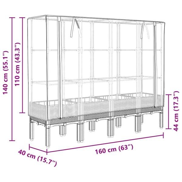 Hochbeet mit Gewächshaus-Aufsatz Rattan-Optik 160x40x140 cm