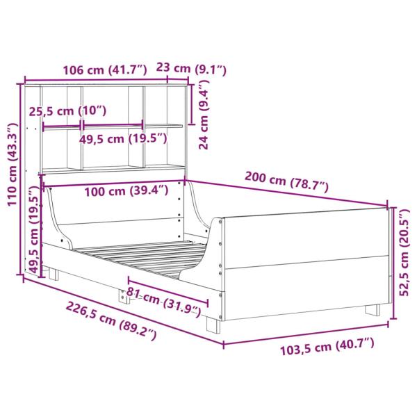 Massivholzbett mit Regal ohne Matratze Wachsbraun 100x200 cm