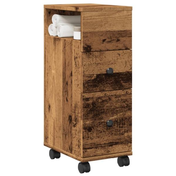 ARDEBO.de - Badschrank Schmal mit Rollen Altholz-Optik Holzwerkstoff