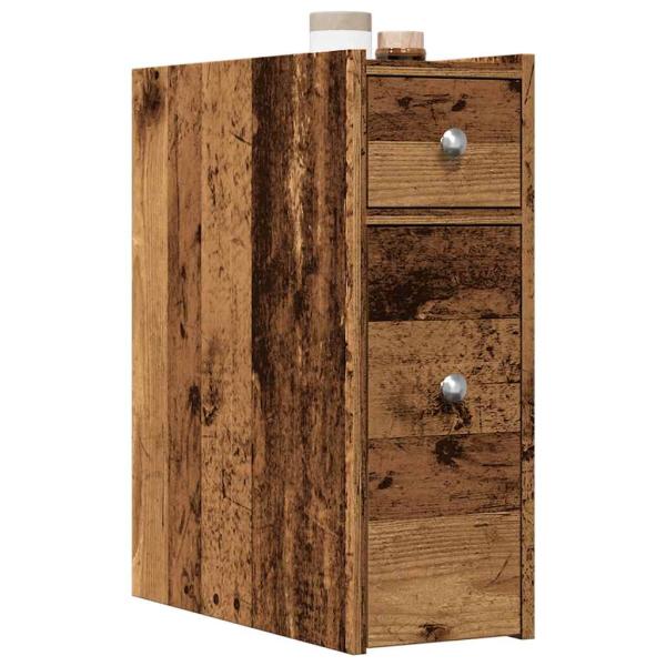 ARDEBO.de - Badschrank Schmal mit Rollen Altholz-Optik Holzwerkstoff