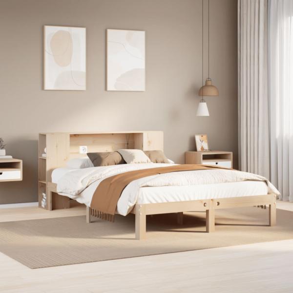 ARDEBO.de - Massivholzbett mit Regal ohne Matratze 150x200 cm Kiefer
