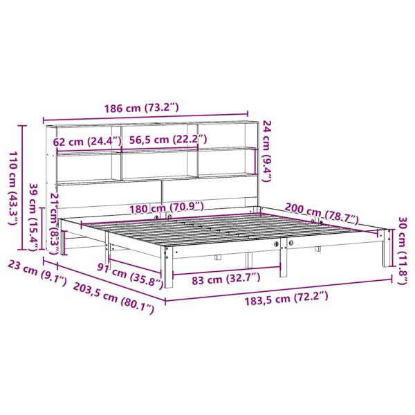 Massivholzbett mit Regal ohne Matratze Wachsbraun 180x200 cm