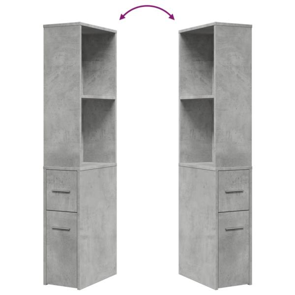 Badschrank Schmal mit Rollen Betongrau Holzwerkstoff