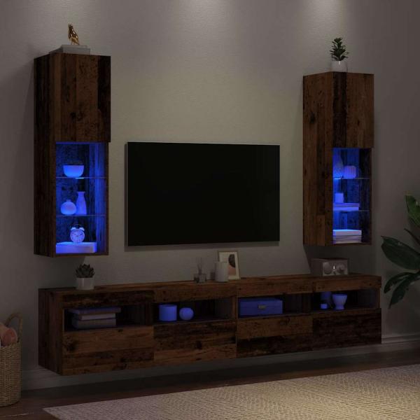 ARDEBO.de - TV-Schränke mit LED-Leuchten 2 Stk. Altholz-Optik 30,5x30x102cm