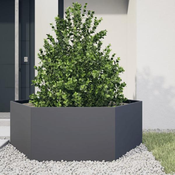 ARDEBO.de - Pflanzkübel Anthrazit Sechseckig 138x120x45 Stahl