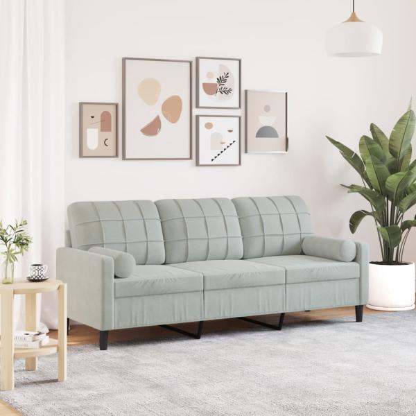 ARDEBO.de - 3-Sitzer-Sofa mit Zierkissen Hellgrau 180 cm Samt