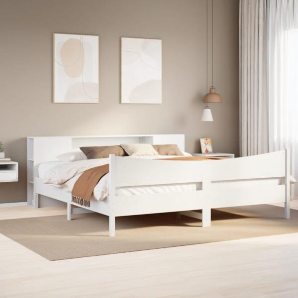 ARDEBO.de - Massivholzbett ohne Matratze Weiß 200x200 cm Kiefernholz