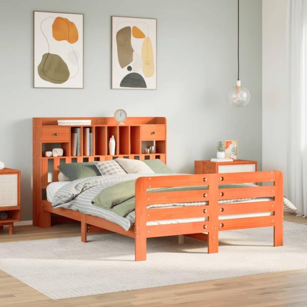 ARDEBO.de - Massivholzbett mit Regal ohne Matratze Wachsbraun 140x200 cm