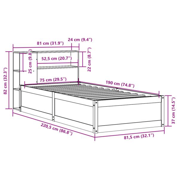 Massivholzbett ohne Matratze Wachsbraun 75x190 cm Kiefernholz