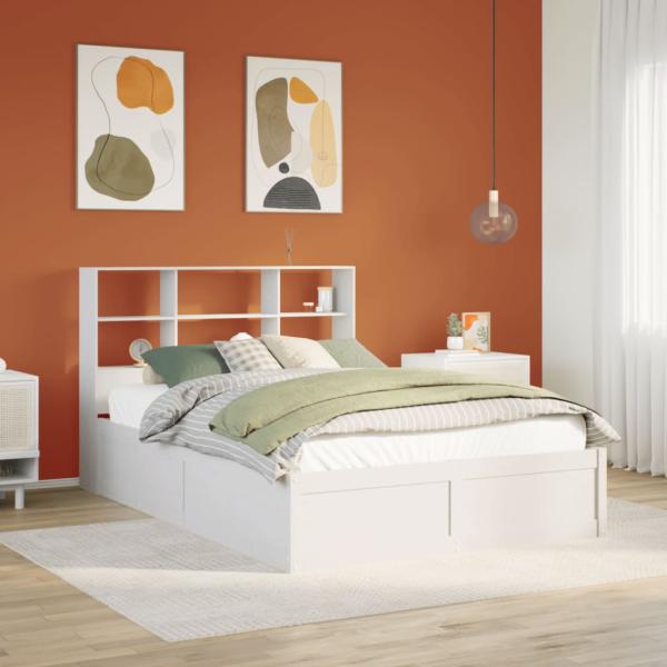 ARDEBO.de - Massivholzbett ohne Matratze Weiß 140x190 cm Kiefernholz