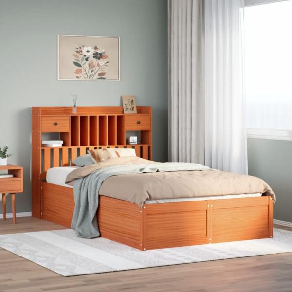ARDEBO.de - Massivholzbett ohne Matratze Wachsbraun 135x190 cm Kiefernholz