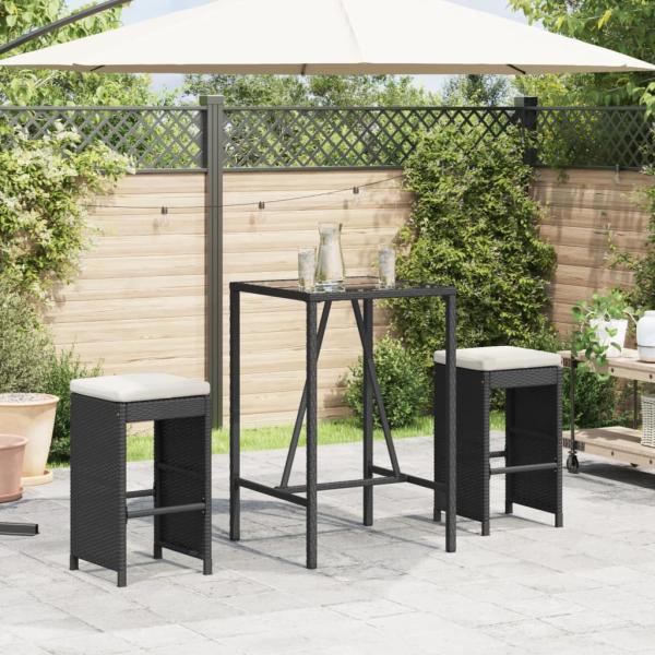 ARDEBO.de - Garten-Barhocker mit Kissen 2 Stk. Schwarz Poly Rattan
