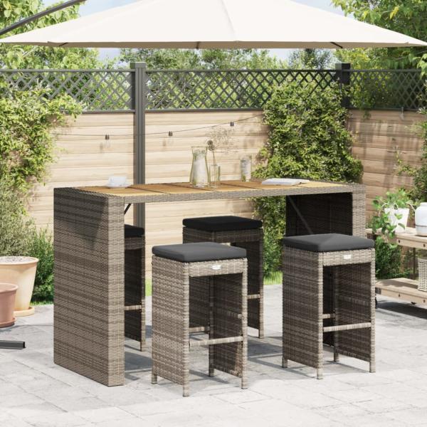 ARDEBO.de - Garten-Barhocker mit Kissen 4 Stk. Grau Poly Rattan