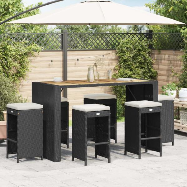 ARDEBO.de - Garten-Barhocker mit Kissen 6 Stk. Schwarz Poly Rattan