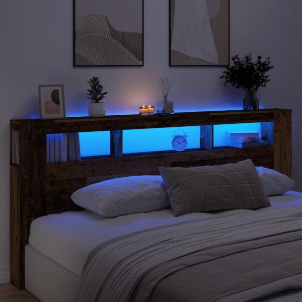 ARDEBO.de - LED-Kopfteil Altholz-Optik 220x18,5x103,5 cm Holzwerkstoff